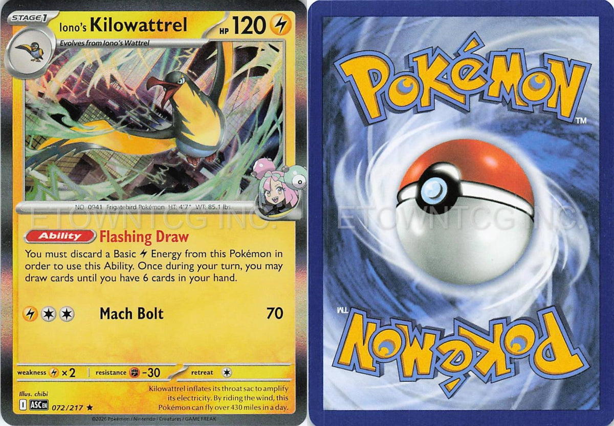 IONO'S KILOWATTREL 072/217 R ASCENDED HEROES POKEMON HOLO NM