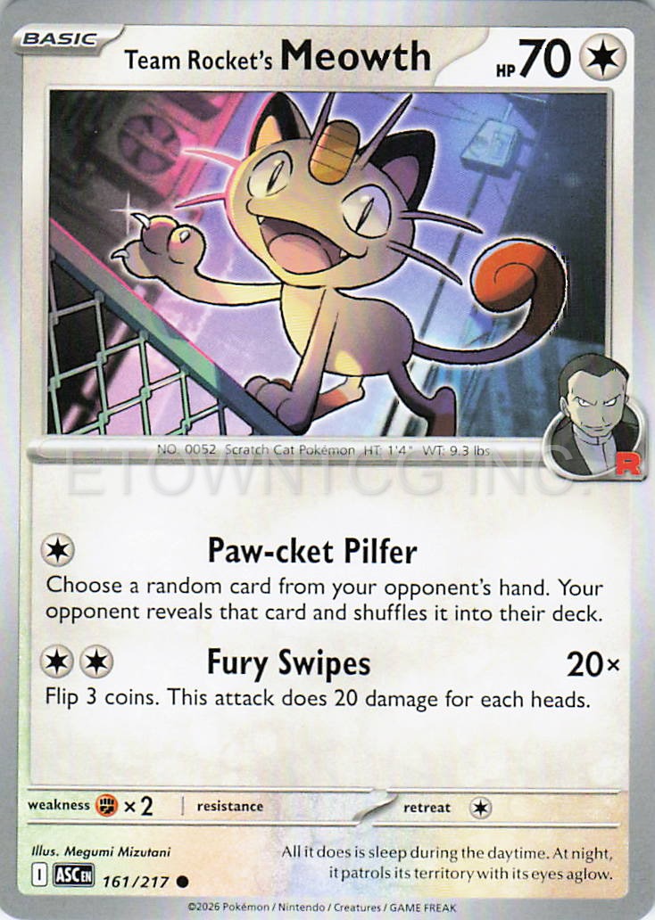 TEAM ROCKET'S MEOWTH 161/217 C ASCENDED HEROES POKEMON NM