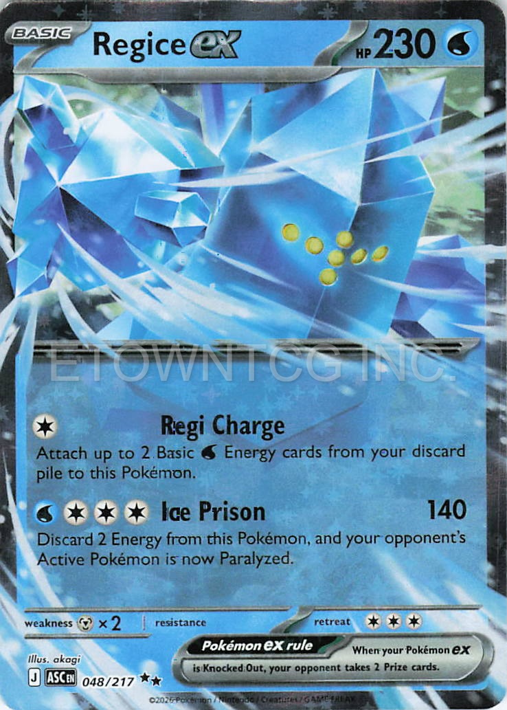 REGICE EX 048/217 RR ASCENDED HEROES POKEMON HOLO NM