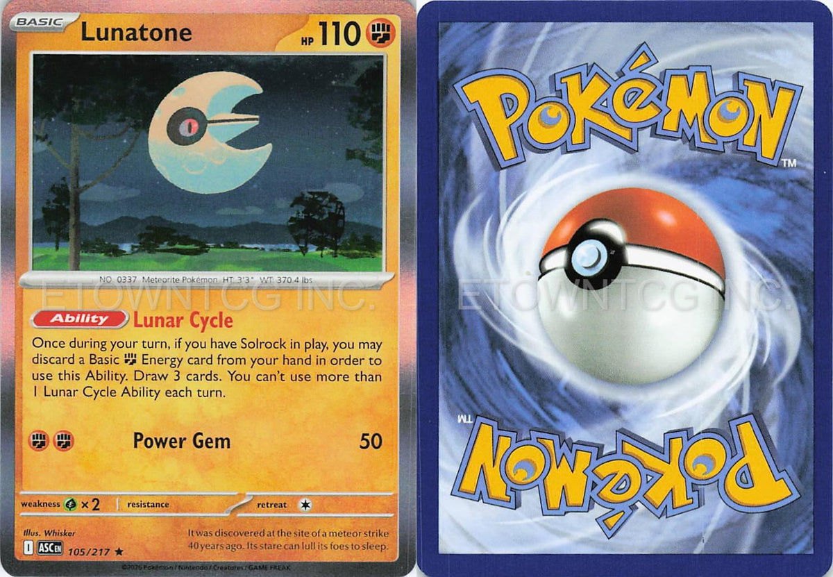 LUNATONE 105/217 R ASCENDED HEROES POKEMON HOLO NM