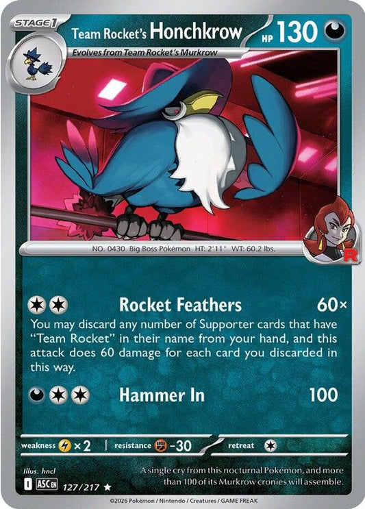 TEAM ROCKET'S HONCHKROW 127/217 R ASCENDED HEROES POKEMON HOLO NM
