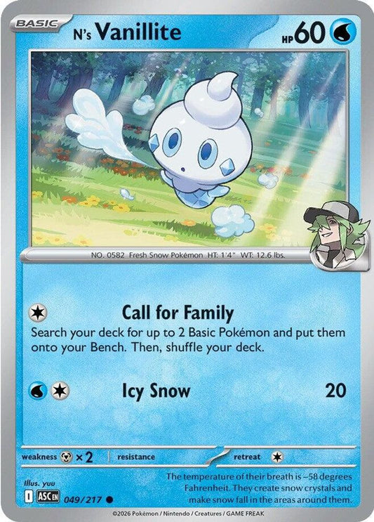N'S VANILLITE 049/217 C ASCENDED HEROES POKEMON NM