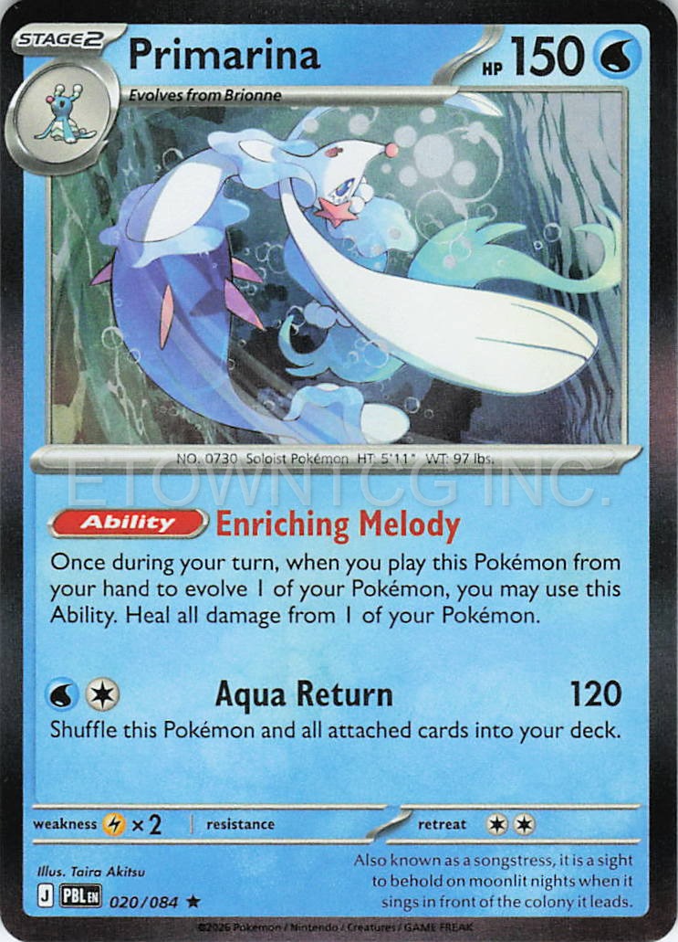 PRIMARINA 020/084 R PITCH BLACK POKEMON HOLO NM