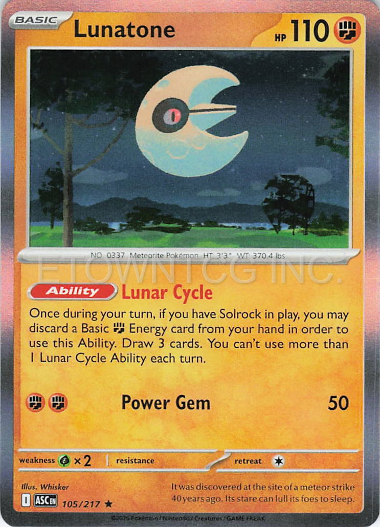 LUNATONE 105/217 R ASCENDED HEROES POKEMON HOLO NM