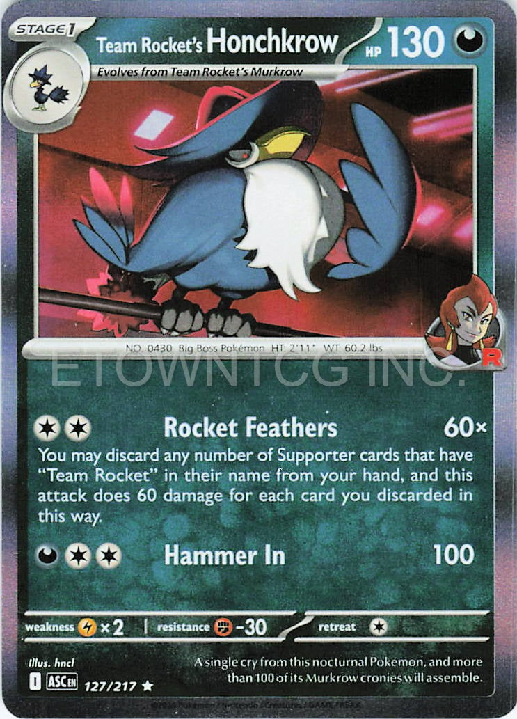 TEAM ROCKET'S HONCHKROW 127/217 R ASCENDED HEROES POKEMON HOLO NM