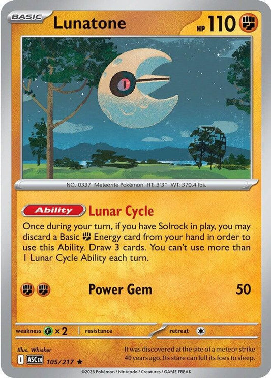 LUNATONE 105/217 R ASCENDED HEROES POKEMON HOLO NM