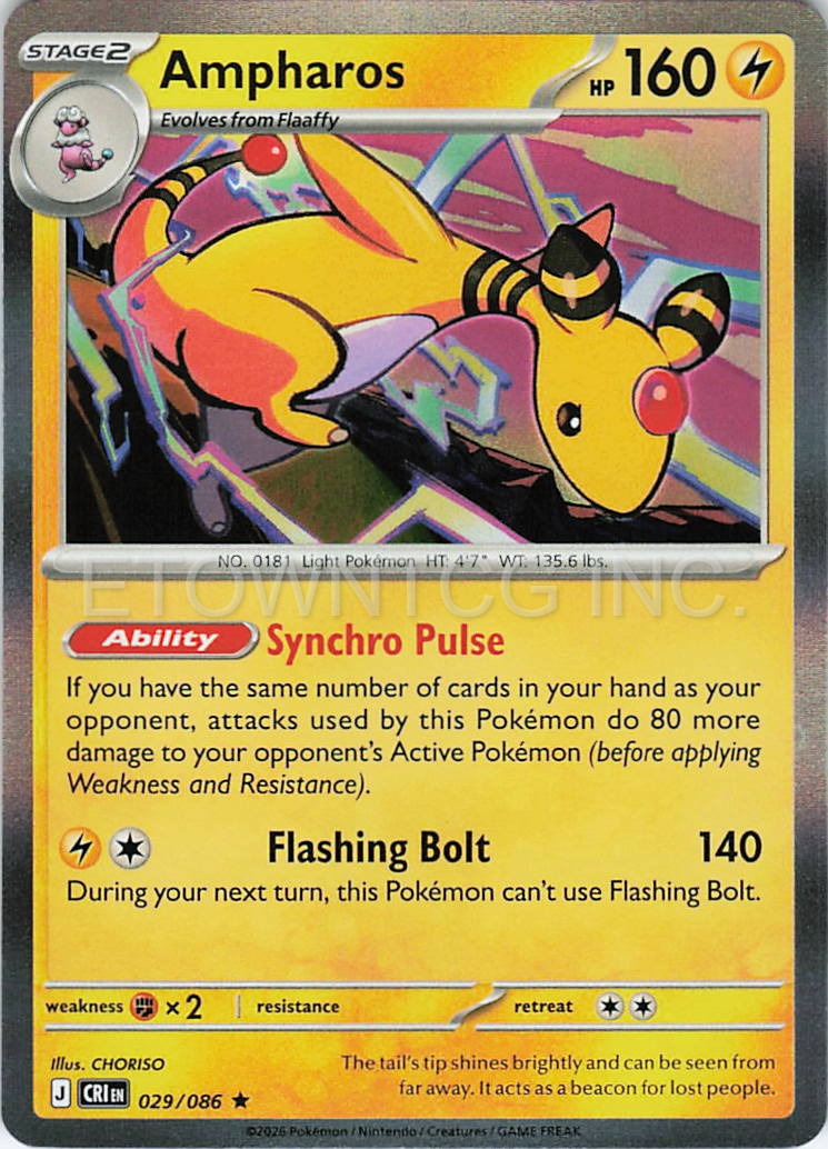 AMPHAROS 029/086 R CHAOS RISING POKEMON HOLO NM
