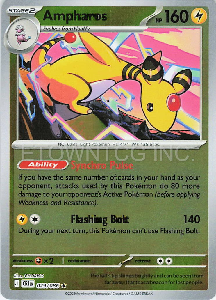 AMPHAROS 029/086 R CHAOS RISING POKEMON HOLO NM