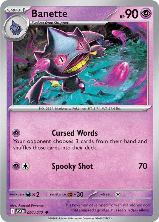 BANETTE 091/217 UC ASCENDED HEROES POKEMON NM