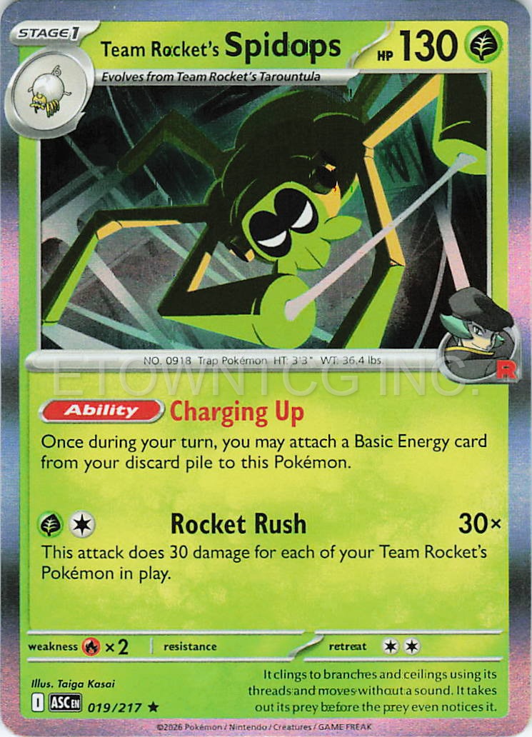 TEAM ROCKET'S SPIDOPS 019/217 R ASCENDED HEROES POKEMON HOLO NM