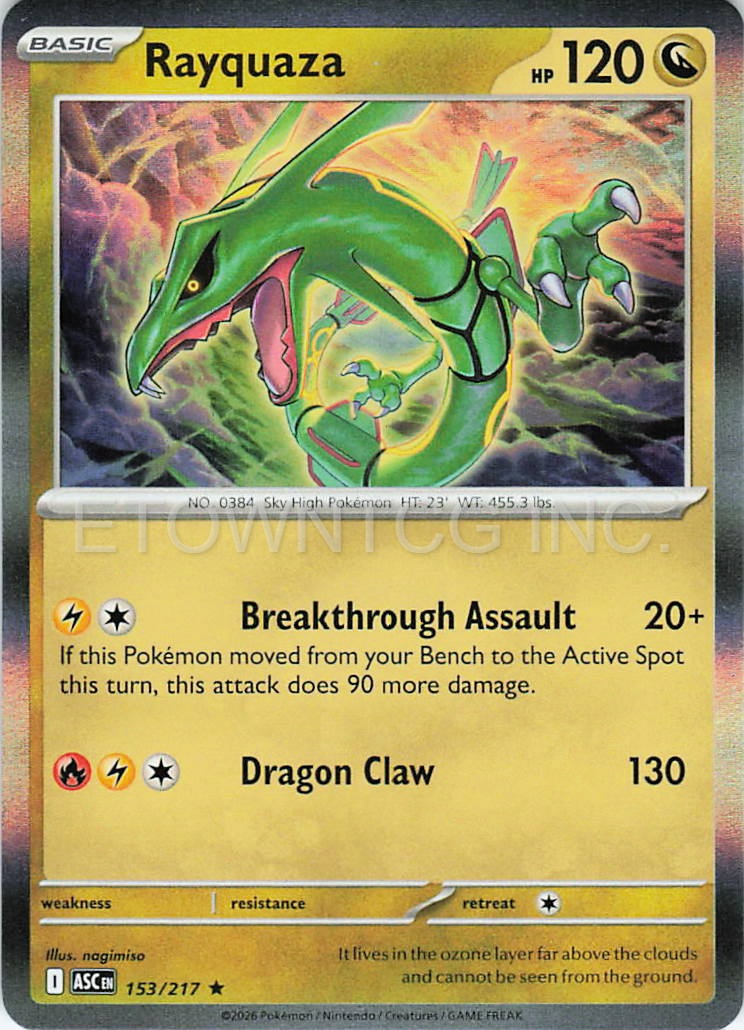 RAYQUAZA 153/217 R ASCENDED HEROES POKEMON HOLO NM