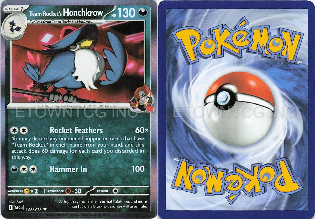TEAM ROCKET'S HONCHKROW 127/217 R ASCENDED HEROES POKEMON HOLO NM